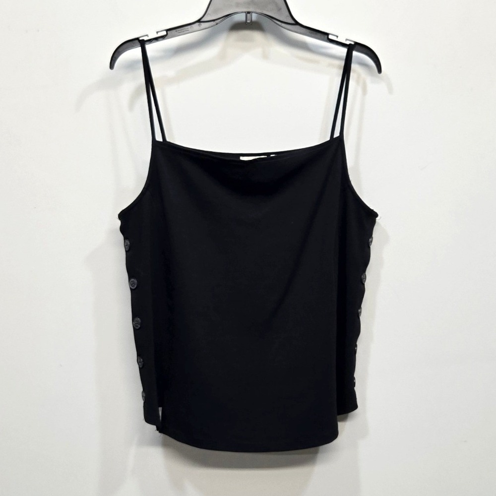 Anthropologie Meadow Rue Tank Top XL Black Side Button Square Neck Minimalist
